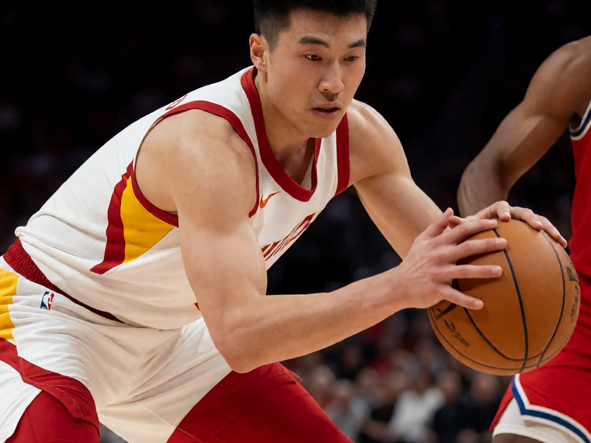 NBA职业篮球赛场，球员在激烈比赛中争抢篮球
